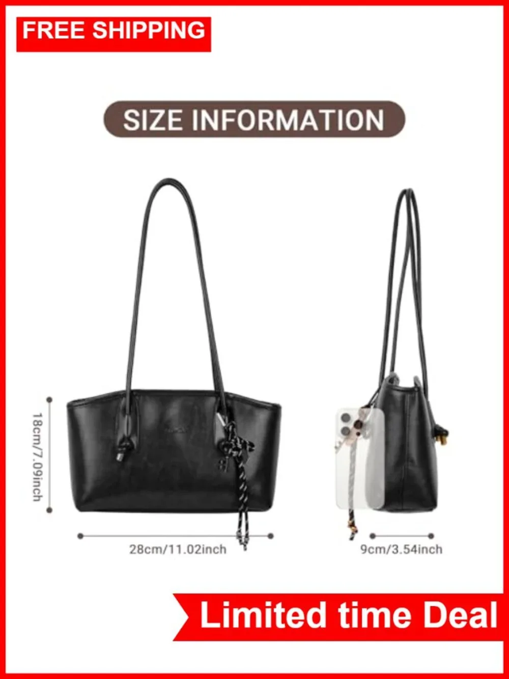 Vintage Faux Leather Hobo Handbag with Zipper Closure